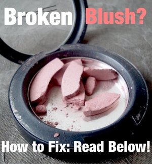 Read how to fix broken blush! VVV
(If you cannot read this, it is copied in the comment section :) )
You will need: 
*A plastic bag (snack/sandwich size works best)
*50% Rubbing Alcohol 
*Paper Napkins 
*A Coin (or anything flat, and coin sized) 
*a Plastic Spoon

First, take the fragments of blush, and carefully put them into the plastic bag. Use the spoon, or your fingers to crush it into a fine powder. 

Next, carefully pour the powder back into its previous container, or whichever container you like. Take the rubbing alcohol, and carefully pour it into the powder. I poured the alcohol into the cap of the bottle, and that amount worked well for me. There isn't a required amount, just enough to turn your powder into a thick paste. Use your spoon, (or if preferred, a toothpick) and mix it together. Make sure there are no air bubbles. Let the mixture sit for an hour. 

After 60 minutes, take some napkins and fold them up so the are about the size of the container. You may need to add layers, as the napkins need to be fairly thick. Press down on the napkin with your coin/flat item. This will soak up any excess alcohol, and make your blush smoother and even. When you have pressed down all over the blush, take off the napkin. Let the blush dry overnight, and you're done! 


If you tried this, lemme know in the comments ;)