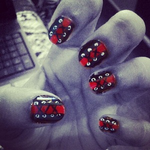 Black and red corset nails