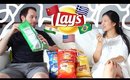 [SNACK BREAK] LAY'S Global Potato Chips Taste Test | now&jenn