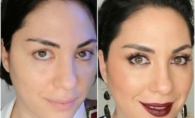 Party Makeup - pleoape roze satin si buze burgund
