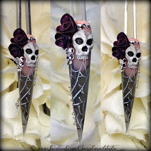 Romantic skull and rose stilettos, 3D hand made roses and skulls with hand painted spider webs 
