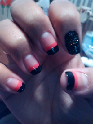 Pink and black tips & black and.sparkle