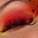 Flame red glitter make-up