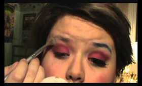 bright pink eye with blue glitter brows makeup tutorial