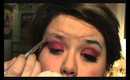 bright pink eye with blue glitter brows makeup tutorial