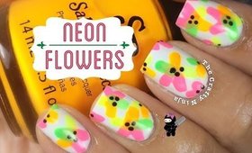 Neon Flower Nail Art by The Crafty Ninja