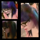 Blue and purple hair with blunt bangs