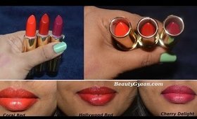 Oriflame More by Demi Lipsticks Review - Coral Red, Hollywood Red & Cherry Delight