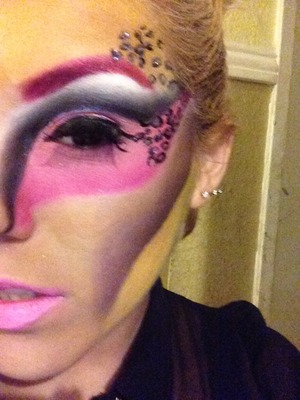 Fantasy makeup, glitter, cheetah print, saint germain lipstick, pink eyebrows,