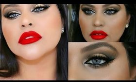 The perfect going out look! GOLD BROWN SMOKEY EYE + RED LIPS!