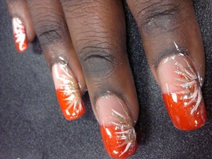 Acrylic nails, opi polish with nails burst mail art. 