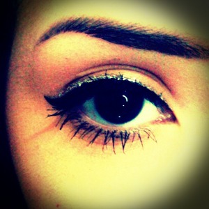 black eye liner and silver sparkled eye liner 
