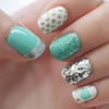 Silver, teal, and white