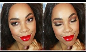 Soft Gold Cut crease & Red Lips || Holiday Makeup