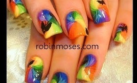 rainbow kite pinwheels colorwheel and black butterflies: robin moses nail art tutorial