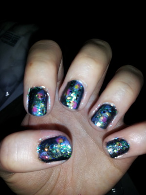 attempted galaxy nails lol , used gelous advanced gel top coat