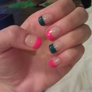 Colorful Blue and Pink French Manicure