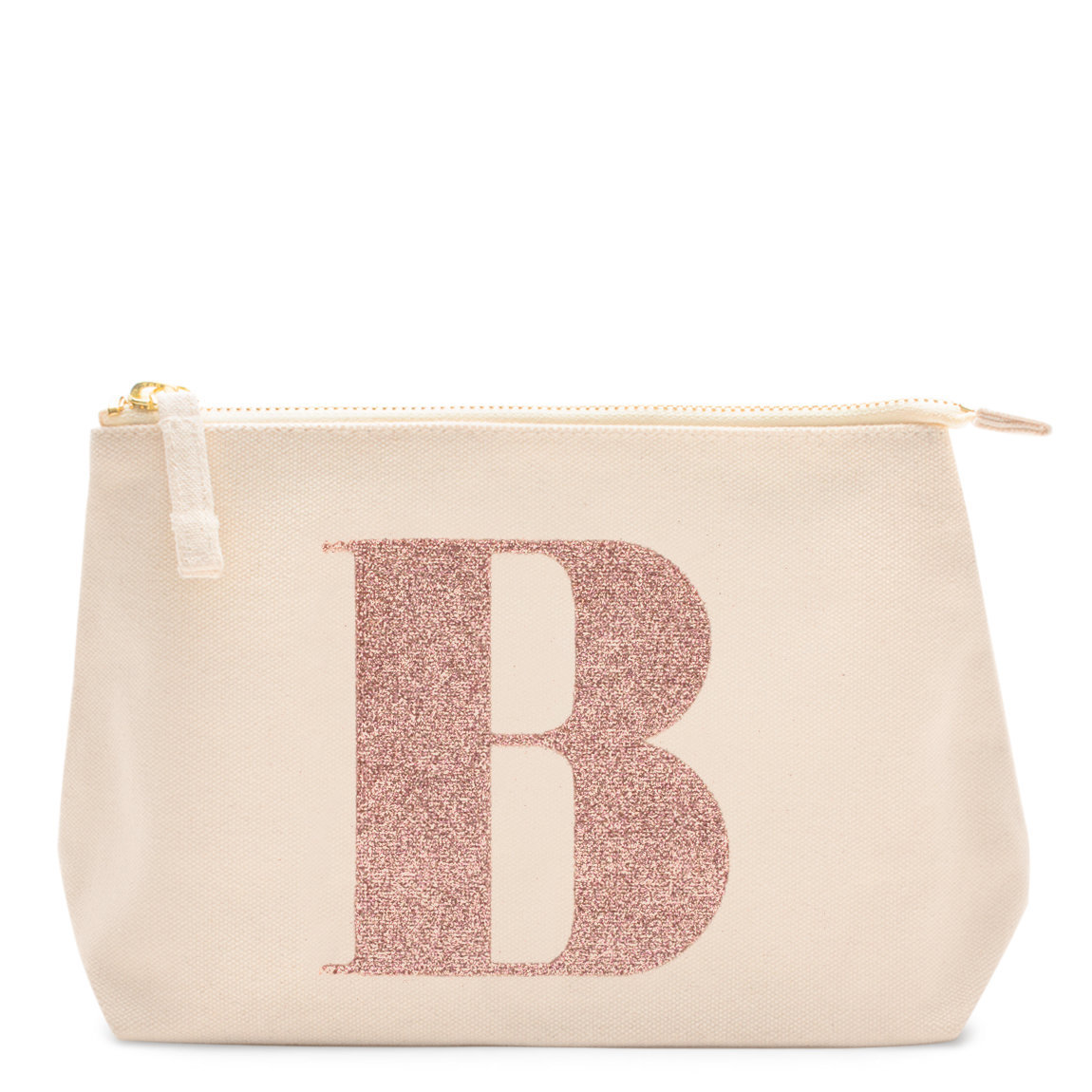 Alphabet Bags Rose Gold Glitter Initial Makeup Bag Letter B alternative view 1 - product swatch.