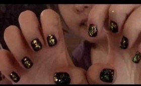 Hungry games inspired nail Tutorial (Lumber and Textiles):- sparkly night lights