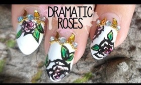 Dramatic Cartoon Roses Stiletto Nail Art