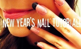 Festive New Year's Nail Tutorial! Pink Glitter and Sparkly Black French Tips!