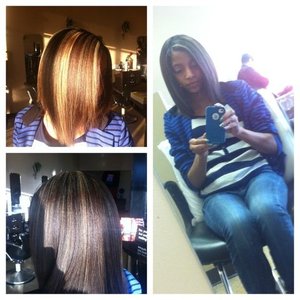 My sister's hair done in highlights 