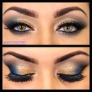 Gold eyeshadow with the pop of blue