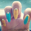 Yellow Turquoise Nails 