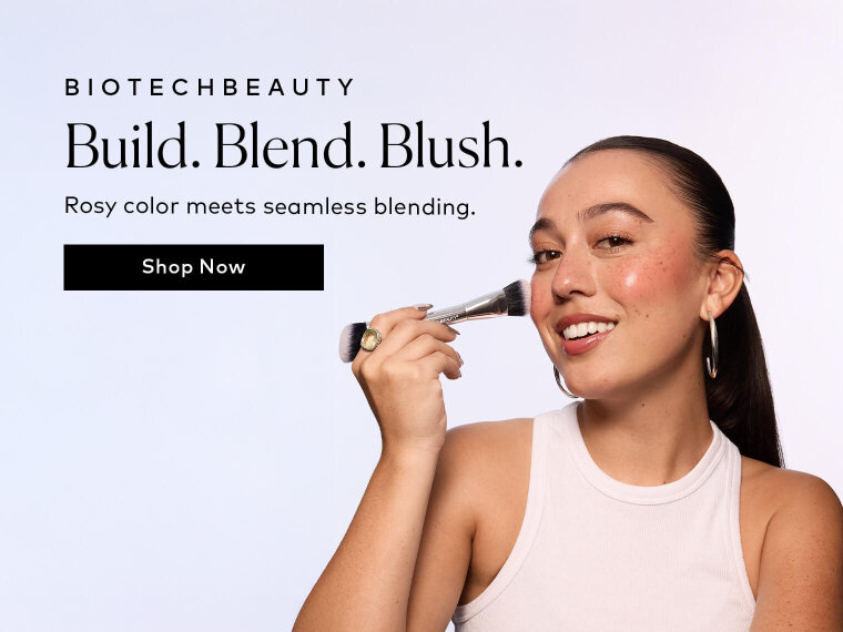 Introducing BiotechBeauty's Rose Redox, a new rosy red BiomeBlush® shade, and the dual-ended brush designed to sculpt and blend. Shop them now on Beautylish.com