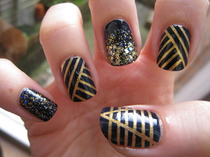 Models Own and Barry M polishes combined for a shiny stripy sparkly look.