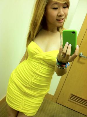 Blonde hair, and yellow dress haha ! :)