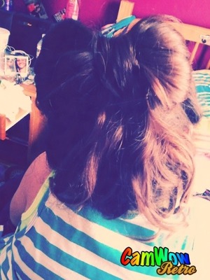 Did the upside down braid into bow bun in my sisters hair