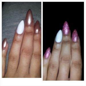 before and after,  the pic on left is from the nail salon had to try make rose gold color since they only had old lady colors, got home and a gave them life with opi candy nail Polish!!! 