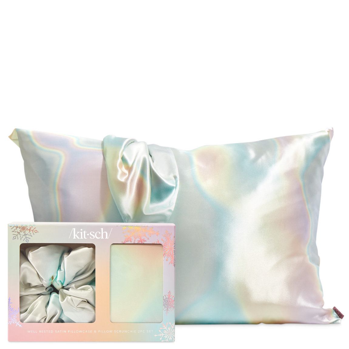 Kitsch Well Rested Satin Pillowcase & Pillow Scrunchie Set in Aura Pastel Kitsch Well Rested Satin Pillowcase with Zipper for Hair  main image 4