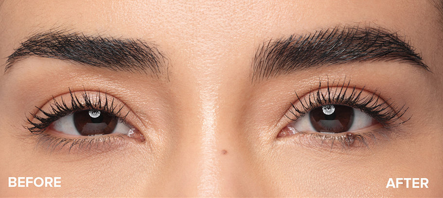 Anastasia Beverly Hills model before & after using the Volumizing Tinted Brow Gel