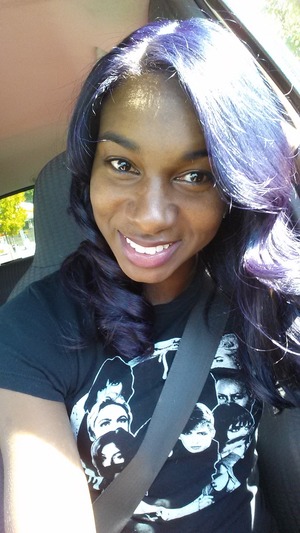 natural hair lightened, then colored dark purple