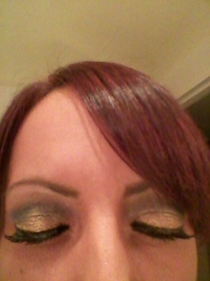 blue, gold and yellow with false lashes