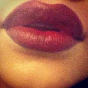 Red lip lined with black khol pencil, blended and filled with Kate Moss matte collection red lipstick in shade 103 xox 