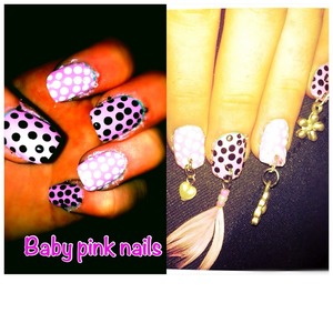 Pink with black/white polka dots with embellishment chains on the tip x