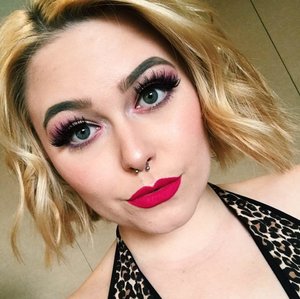 This was a really fun look I did for a show. Lip color is Too Faced Melted Matte in It's Happening! Eyeshadow is a NYX palette. Highlighter and brows are Anastasia as always! These were not my lashes so I don't know the name of them, sorry!