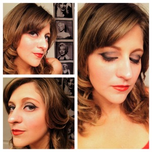 Simple and beautiful smokey eyes with dramatic eyeliner and red lips. 