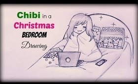 ❅ DebbyMas #1 - Drawing a Chibi Girl in a Christmas bedroom ❅