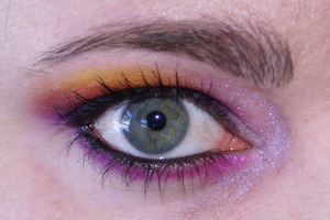 Purple, pink and yellow look.