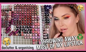 Throwing away HUNDREDS of Lipsticks 🔪 MAKEUP COLLECTION DECLUTTER! 😏