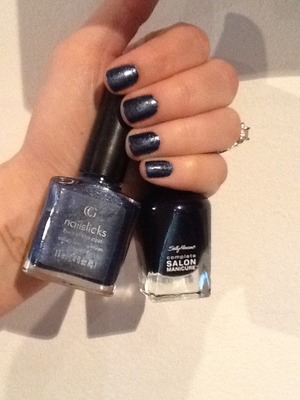 Sally Hansen-Navy Baby as base coat.
Cover Girl-Deep Blue Sea top coat.