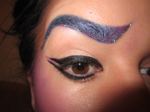 purple & glitter brow, double wing liner