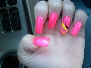 Barbie pink with neon yellow black and silver