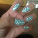 Aqua nails with polka dots
