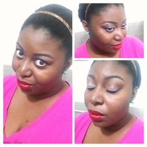 I really do not wear foundation everyday but I wanted my eye look to pop. I used minimal eye shadow for this look and a blue liner accentuate my upper lash line. To open up my eyes, I used a neutral eye pencil in my waterline. And then a red lip to make my makeup pop.