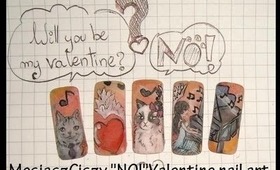 Valentine grumpy cat nail art ,zdobienie walentynkowe